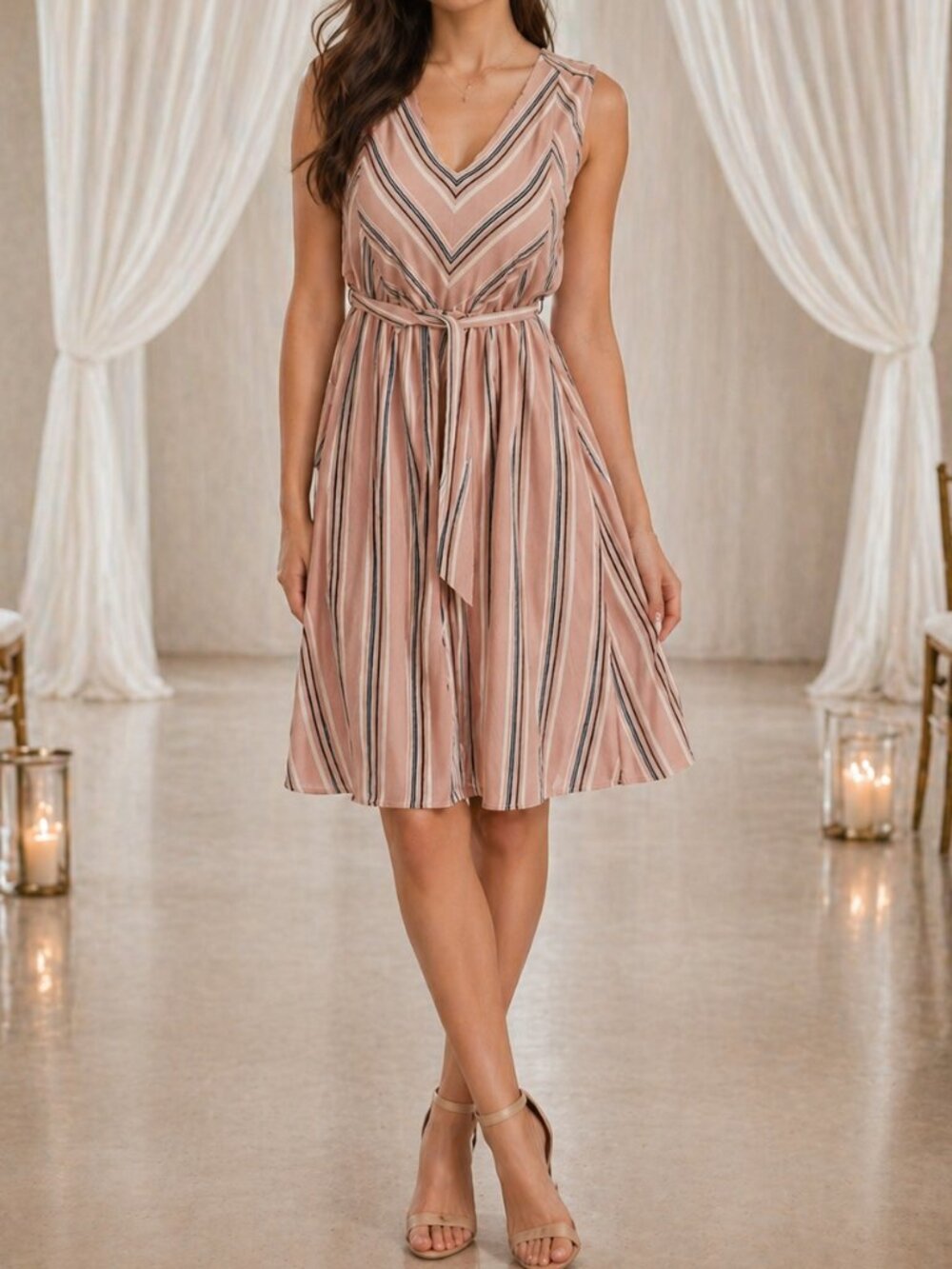 Monteau Soft Pink Striped Sleeveless Dress Size S